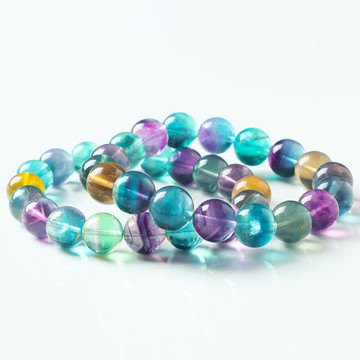 稀有級-冰種彩虹螢石圓珠手鏈女款 斯里蘭卡螢石手串飾品 送證書