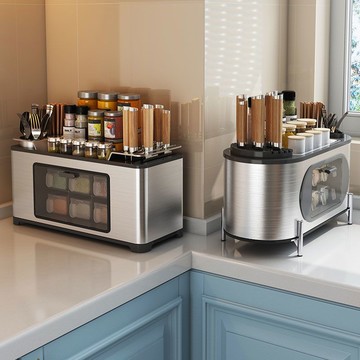 工廠現貨 免運 調味架 收納架 置物架 廚房檯面收納架 廚房調料架 不銹鋼廚房臺面置物刀架調料箱多功能用品筷子籠調味料套裝收納盒特惠/可開發票 Z1019