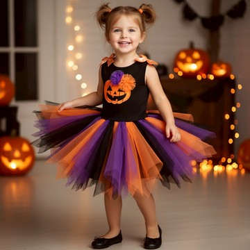 南瓜骷顱頭拚色紗裙套裝 萬聖節服裝 蓬蓬裙 裙子 舞台表演 角色扮演 女童 兒童 童裝 橘魔法 現貨【BB8734】