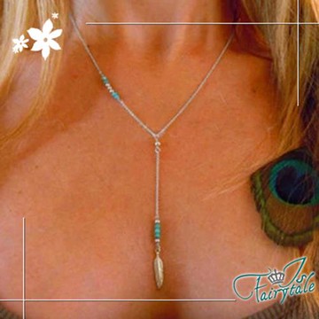 【伊飾童話】翠綠青鳥 羽毛串珠墬鍊 銀