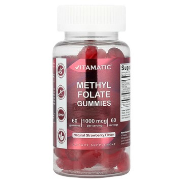 Vitamatic, Methyl Folate Gummies, Natural Strawberry, 1,000 mcg, 60 Gummies