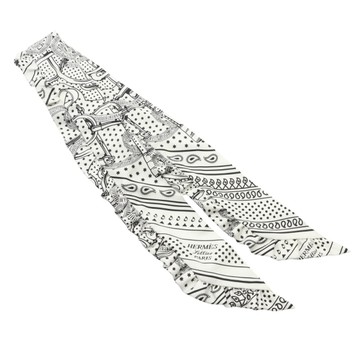 HERMES 愛馬仕 白色 絲綢 Eperon d Or Bandana 荷葉邊 Twilly 絲巾 【二手名牌BRAND OFF】