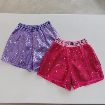 3-14歐美女童合作款兩色亮片blingbling字母松緊腰短褲