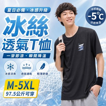 97.5公斤可穿👕冰絲網眼T恤 男款短袖圓領 透氣速乾涼感冰絲 夏季薄款運動潮流穿搭 2026新款