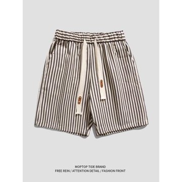 WHXS寬松日系復古豎條紋直筒休閑短褲男潮牌寬松工裝百搭五分褲子