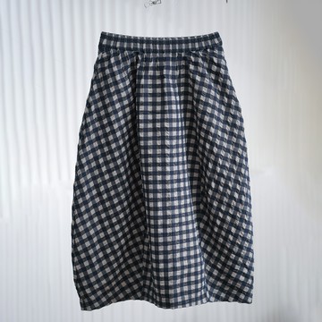 自然織紋格紋鬆緊腰 A 字中長裙694589