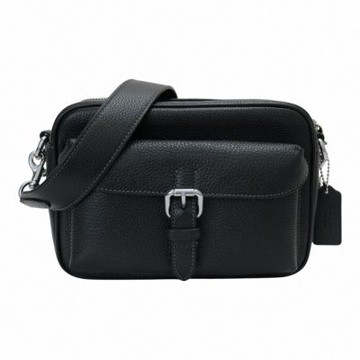 COACH-荔枝紋皮革前釦袋斜背男包(黑色)