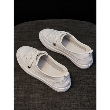 大碼女鞋41一43夏季淺口真皮小白鞋女2025新款百搭休閑平底板鞋40