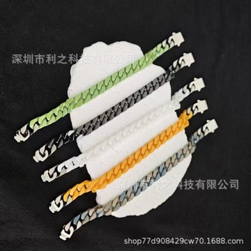 氧化鋯陶瓷白色黑色彩色古巴鏈高級感小眾嘻哈多色陶瓷手鏈男潮款