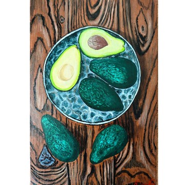 逼真的酪梨靜物畫 木板背景 現代廚房裝飾美食藝術 作者 RinaArtS