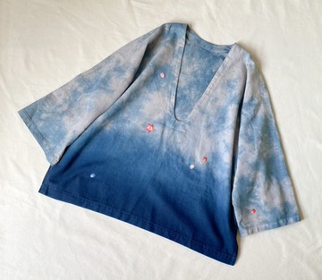 日本製造 櫻花刺繡 藍染泥染套頭上衣 aizome Embroidery JAPANBLUE Indigo dyed