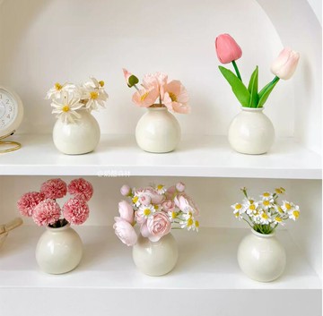 奶油陶瓷小圓瓶 玄關臥室客廳辦公室裝飾擺件【繁星小鎮】