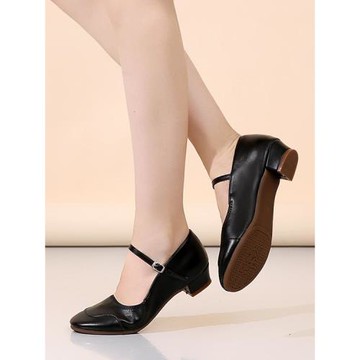 舞蹈鞋女成人 比賽演出軟底跳舞鞋女鞋 四季中跟真皮廣場舞鞋