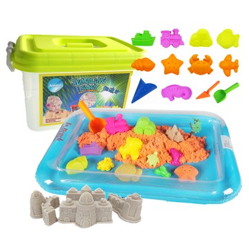 TUMBLING SAND 翻滾動力沙 - 5公斤豪華升級組-5kg沙(原色)+充氣沙盤+收納箱(顏色隨機)+4件城堡模型組+12...