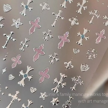 💗台灣出貨💗復古燙金十字架美甲貼紙ins辣妹風甜心金屬銀色甜酷哥特y2k指甲貼