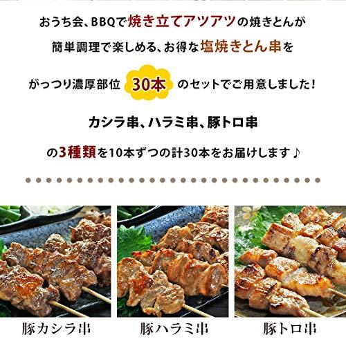 焼きとん 肉汁たっぷり 豚串 がっつり濃厚 串セット 塩 30本(豚カシラ10本 豚ハラミ10本 豚トロ10本) BBQ バーベキュー 焼肉 焼鳥 焼