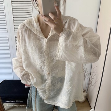 BAi白媽媽 刺繡花朵連帽衫／鈎花寬鬆防曬 Outerwear－【350516】