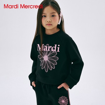 MARDI MERCREDI 童裝 印花大學TEE 黑色 經典小雛菊 粉花 短版  KIDS SWEATSHIRT