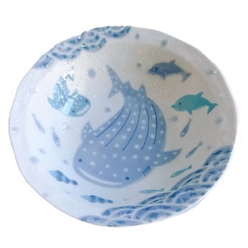 Ciao Li 僑俐餐瓷 5.5淺缽 日本制陶瓷碗 - 14x3.8cm  1個  鯨鯊 藍色 + 白色