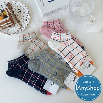 Anyshop韓國襪 表情包格子短襪 文青風 表情襪 韓國人氣熱銷款 格子襪 女生短襪 韓襪 32802