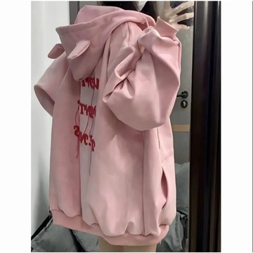 🌷台灣出貨🌷Glove 薄款粉色惡魔角 連帽開衫 衛衣女 小眾設計感 學生休閒外套 上衣女 外套女 秋冬外套連帽