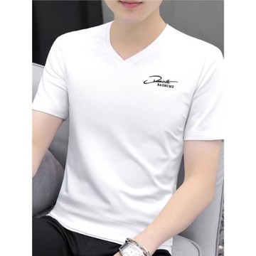 (免運)皮爾卡丹冰絲棉短袖t恤男士夏季新款潮流V領體恤衫休閑白色上衣服