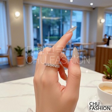 【CHU】韓國直輸 銀鍊滿鑽排鑽戒指 韓系奢華精緻款