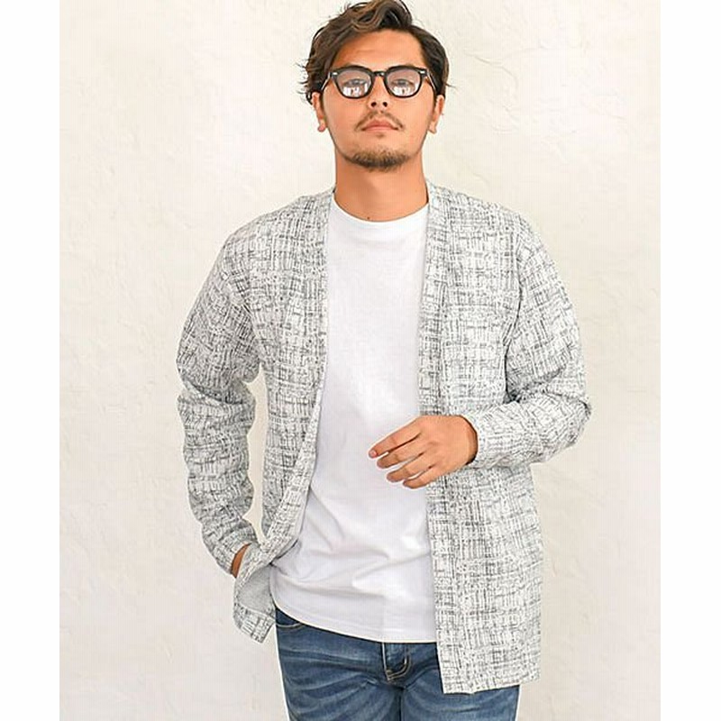Cavaria モザイクチェック柄長袖ノーカラーカーディガン メンズ 長袖 ロングカーディガン チェック ブランド ノーカラー シンプル ポケット きれいめ ホワイト 通販 Lineポイント最大get Lineショッピング