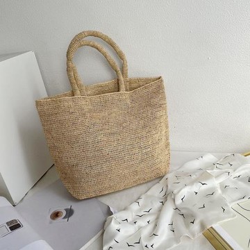 ins拉菲草手工草編包編織包菜籃子簡約女夏度假沙灘包單肩手提包