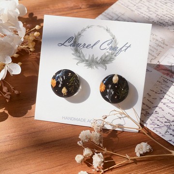 植物圖鑑 秋之章 黑款  925純銀針耳環/無痛耳夾