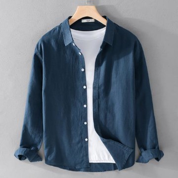 春夏季休閑長袖復古上衣服亞麻