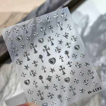 💗台灣出貨💗爆款辣妹y2k高階復古燙銀十字架愛心美甲貼紙diy平板手機指甲裝飾