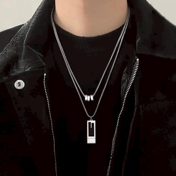 雙層幾何吊墜項鍊男女款時尚個性新潮配飾