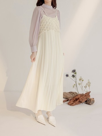 質感百褶細肩帶洋裝