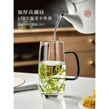 玻璃茶杯加厚耐熱綠茶杯日式簡約男士泡茶杯辦公室帶把手喝水杯子
