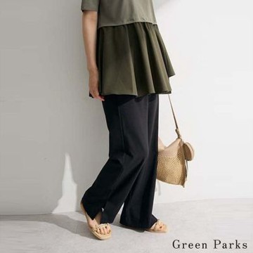 〈Green Parks〉腰際綁帶寬鬆開衩喇叭褲