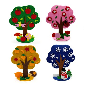 台灣出貨 手工DIY 不織布立體DIY大樹兒童手工布藝春夏秋冬四季樹擺件材料包