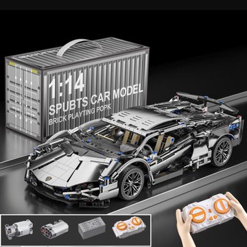 跨境代發蘭博基妮電鍍銀牛益智拼裝玩具積木賽車模型男孩生日禮物