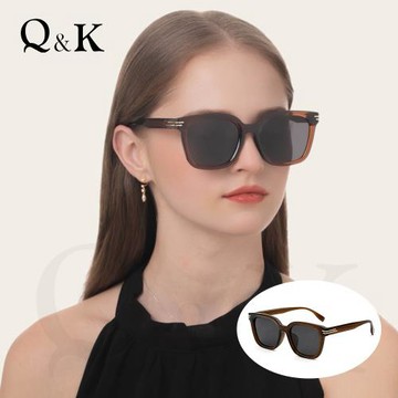 【Q&K】雙線金飾大方框墨鏡｜高級感TR90偏光款｜煙茶棕｜抗UV400・防眩光｜俐落時髦百搭