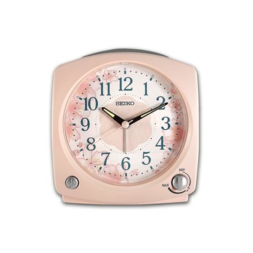 SEIKO 精工 / 植物花卉 數字刻度 滑動式秒針 貪睡鬧鈴 燈光夜光 靜音鬧鐘 - 粉白色 ＃QHP012P/SK048