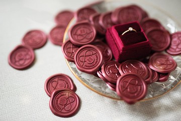 公版－封蠟貼 / 火漆蠟貼 / 喜帖封口貼紙 ( 囍字同心結 )