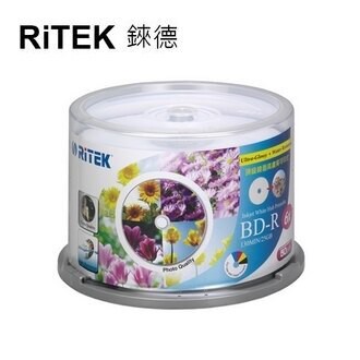【RiTEK錸德】 6X BD-R 桶裝 25GB 高寫真滿版可列印式 50片/組｜領券最高折$220