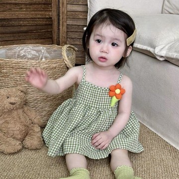 🎀biubiu童裝🎀女寶寶吊帶連衣裙夏季新款小童甜美花朵格子裙薄款裙子公主風