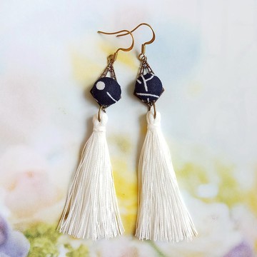 以大利亞麻綫流蘇耳環 布耳環 銅耳環 EAR-042