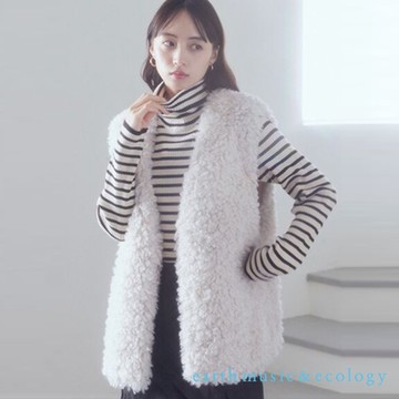 earth music  立體感人造毛皮V領開襟背心外套