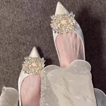 席妍不累腳主婚紗新娘結婚鞋女法式高級新款香檳色秀禾水晶高跟鞋