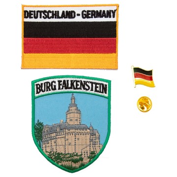 成人DIY布貼補丁繡 三件組法爾肯斯泰因城堡地標＋德國國旗刺繡+別針徽章 衣服貼補丁貼 羽絨服縫補 褲子破洞補丁 時尚圖案貼布【領券滿額再折千12/31止】