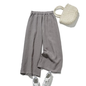 【2025新色】腰部舒適顯瘦寬褲 亞麻長褲 適合秋冬 灰色 200907-10