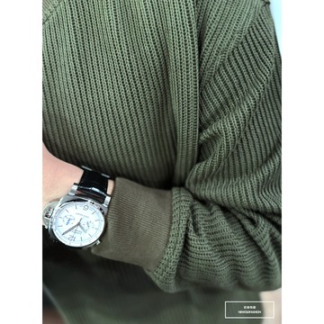 E7th.厚磅直粗針織大學T-綠(E7SC6500123010)