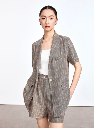 亞麻條紋西裝外套